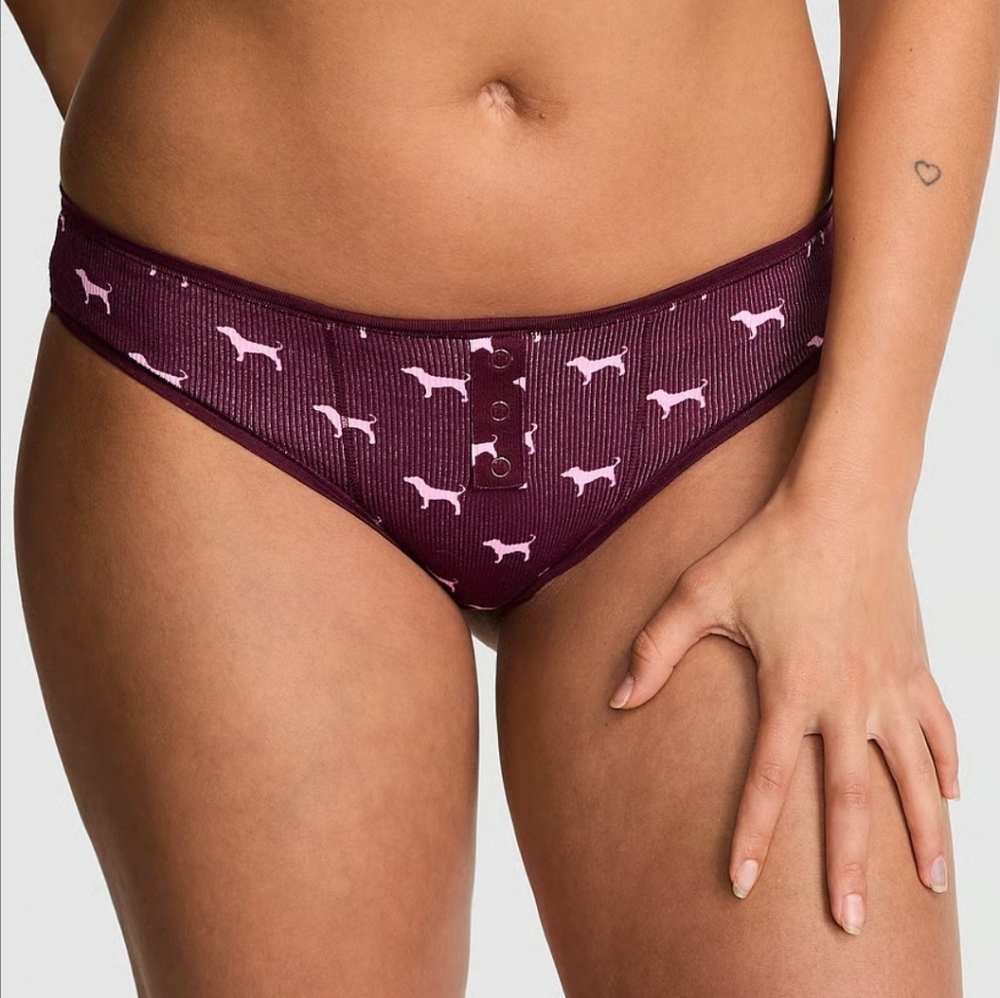 PINK Victoria's Secret Burgundy and Pink Dog Print Panties